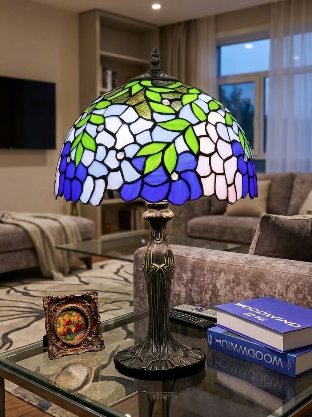 Blue & Green Wisteria Handcrafted Stained Glass Table Lamp
